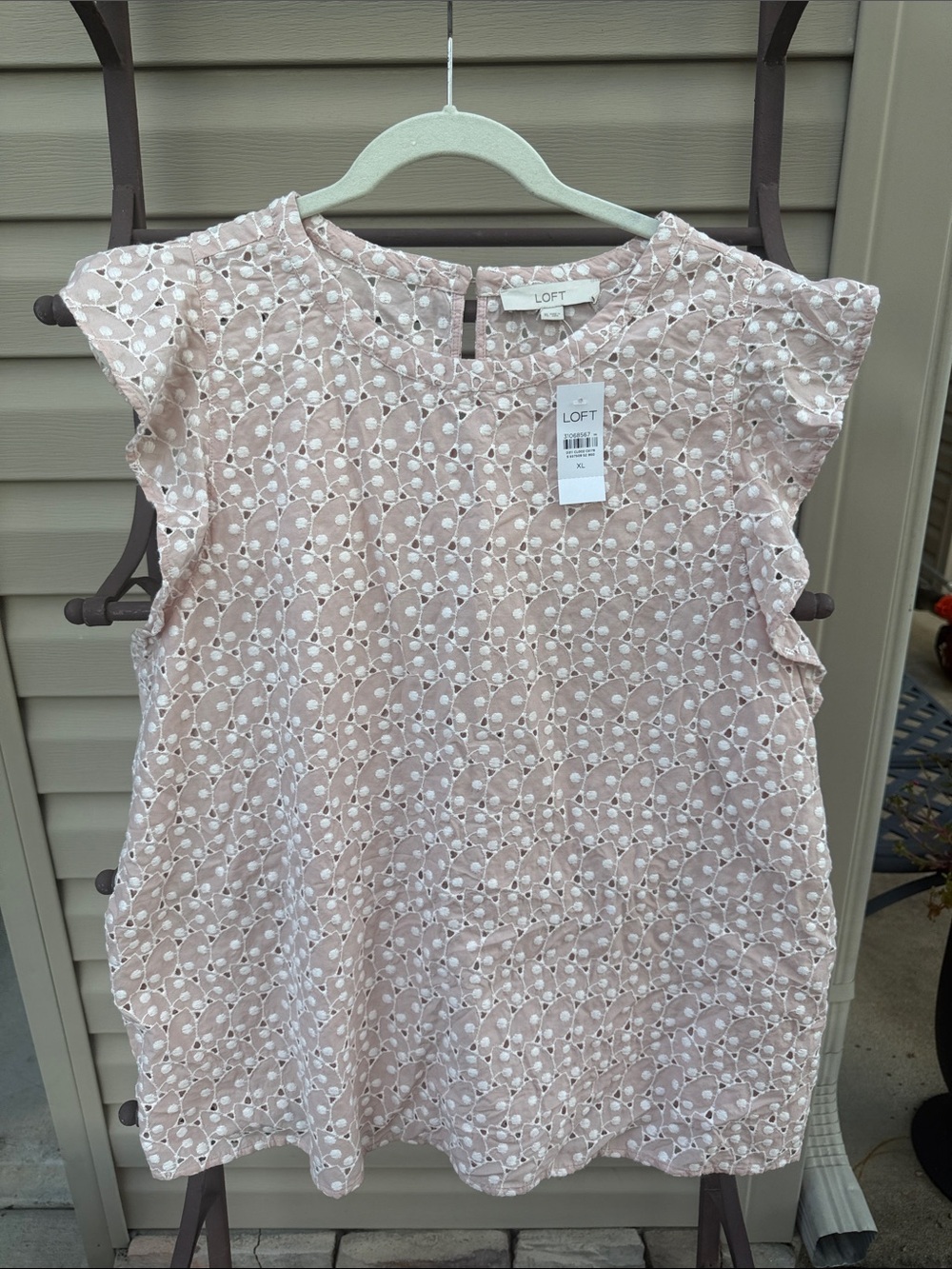 LOFT Pink Eyelet Flutter Sleeve Blouse